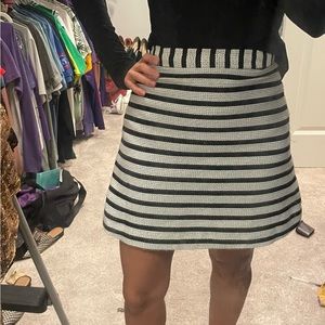 Black and white striped mini skirt